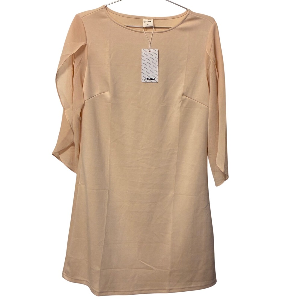 Rumia Peach Nude Split Flutter Sleeve Shift Dress All Season Size M NWT